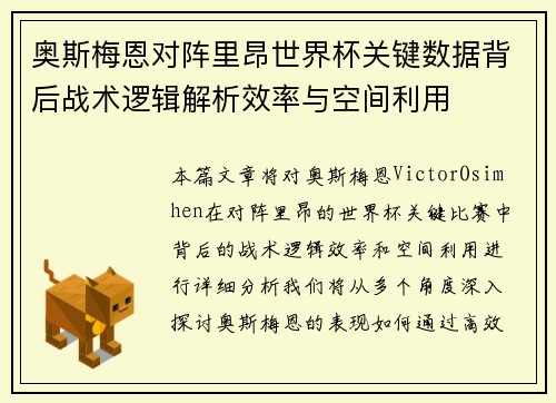 奥斯梅恩对阵里昂世界杯关键数据背后战术逻辑解析效率与空间利用